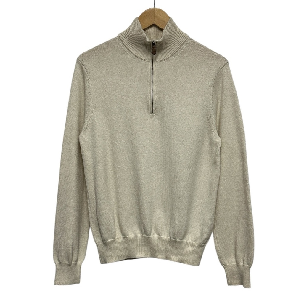 Brooks Brothers Men's Supima Cotton Half-Zip Mock Neck Sweater Cream Size‎ Small